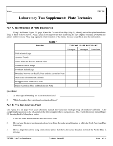 Laboratory Two Supplement: Plate Tectonics