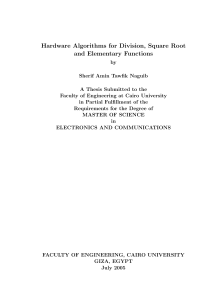 Hardware Algorithms for Division, Square Root and