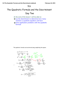 9.6 The Quadratic Formula and the Discriminant.notebook