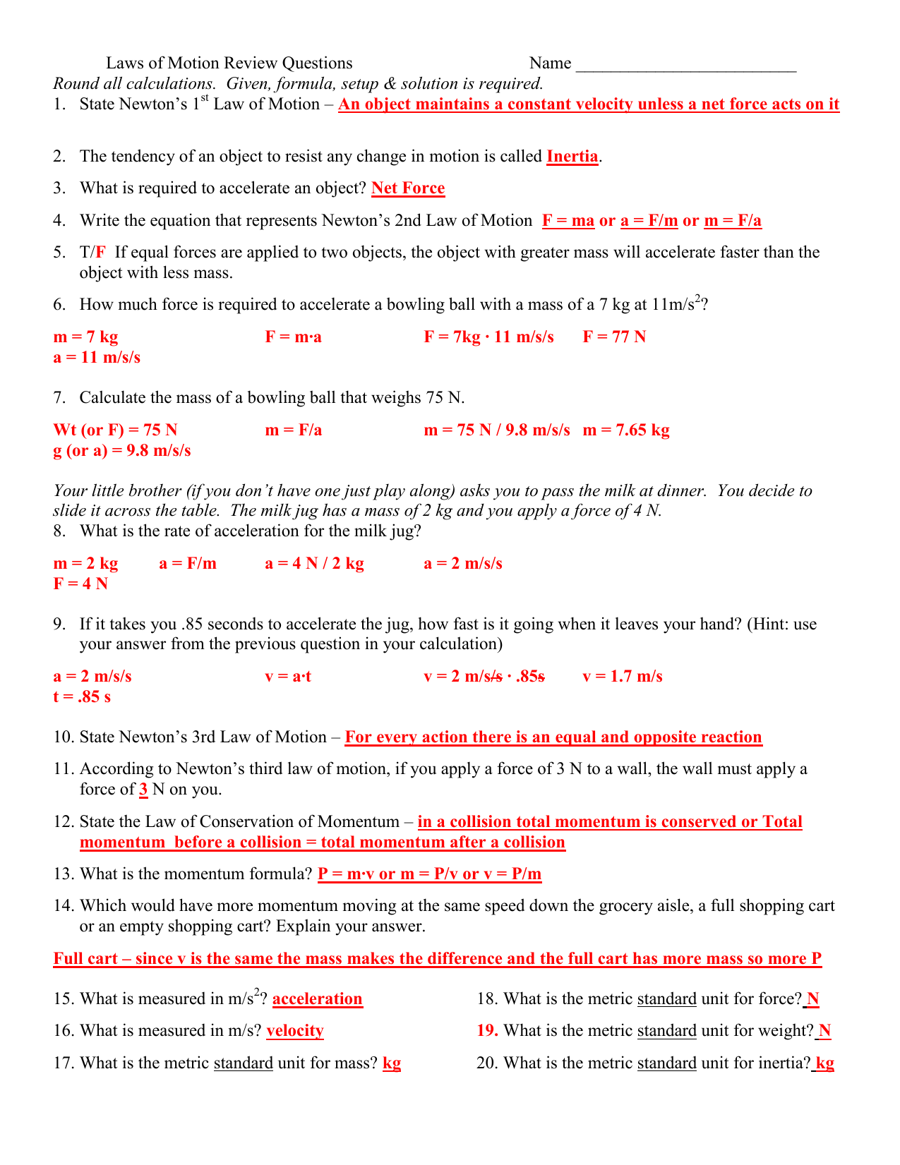 Chapter 21 Review Questions For Newton Laws Worksheet Answers