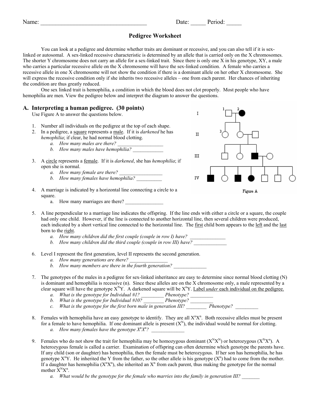 Pedigree Worksheet 22 Within Genetics Pedigree Worksheet Answers