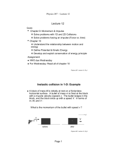 Lecture 12 Inelastic collision in 1