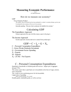 Measuring Economic Performance Calculating GDP GDP = C + Ig +