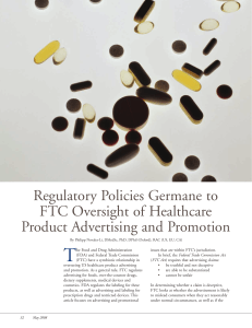 Regulatory Policies Germane to FTC Oversight of Healthcare