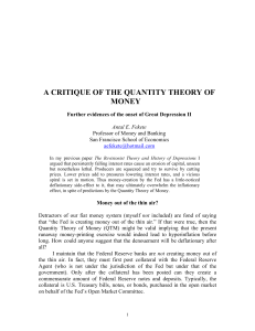A CRITIQUE OF THE QUANTITY THEORY OF MONEY