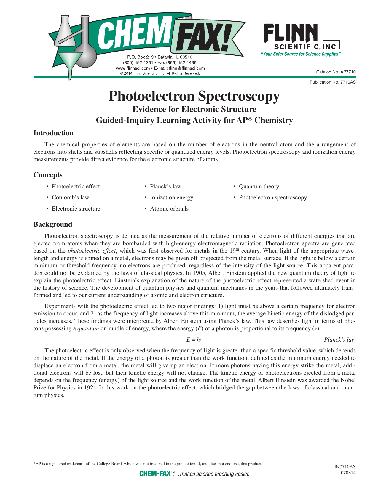 Photoelectron Spectroscopy For Photoelectron Spectroscopy Worksheet Answers