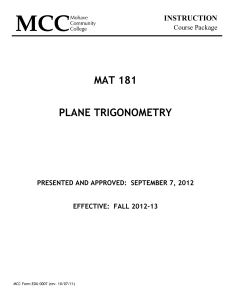 MAT 181 Plane Trigonometry