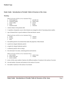 Student Copy Study Guide Introduction to Periodic