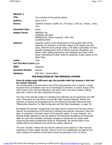 Record: 1 THE EVOLUTION OF THE PERIODIC SYSTEM Page 1 of