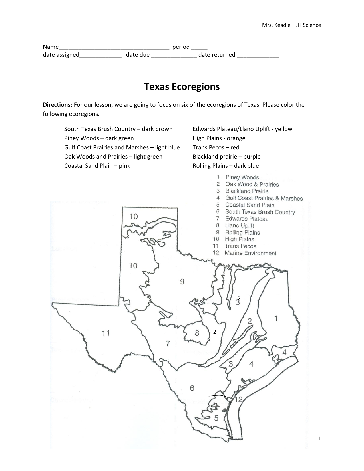 Ecoregions Of Texas Worksheet - Kid Worksheet Printable