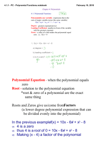 Section 4.1: Intro to Polynomial Functions