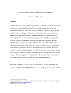 Recovering Morality: Pragmatic Sociology and Literary Studies Shai