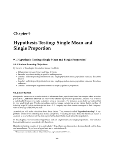 Hypothesis Testing: Single Mean and Single Proportion
