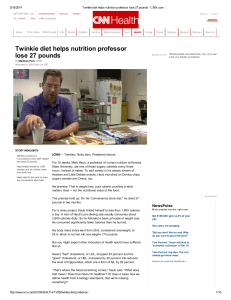 Twinkie diet helps nutrition professor lose 27 pounds