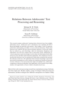 Relations Between Adolescents` Text Processing and Reasoning