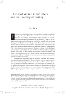 The Good Writer: Virtue Ethics and the Teaching of Writing