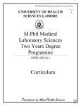 M.Phil Medical Laboratory Sciences Two Years Degree Programme