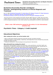 Borderline Personality Disorder and Bipolar