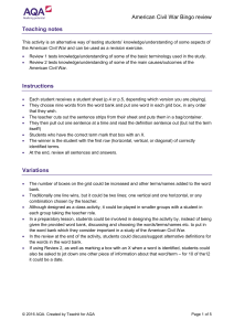 GCSE History American Civil War Bingo review