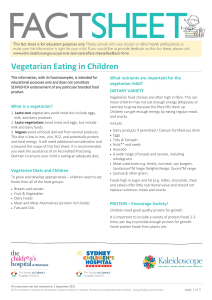 Vegetarian Eating in Children - The Sydney Children`s Hospitals