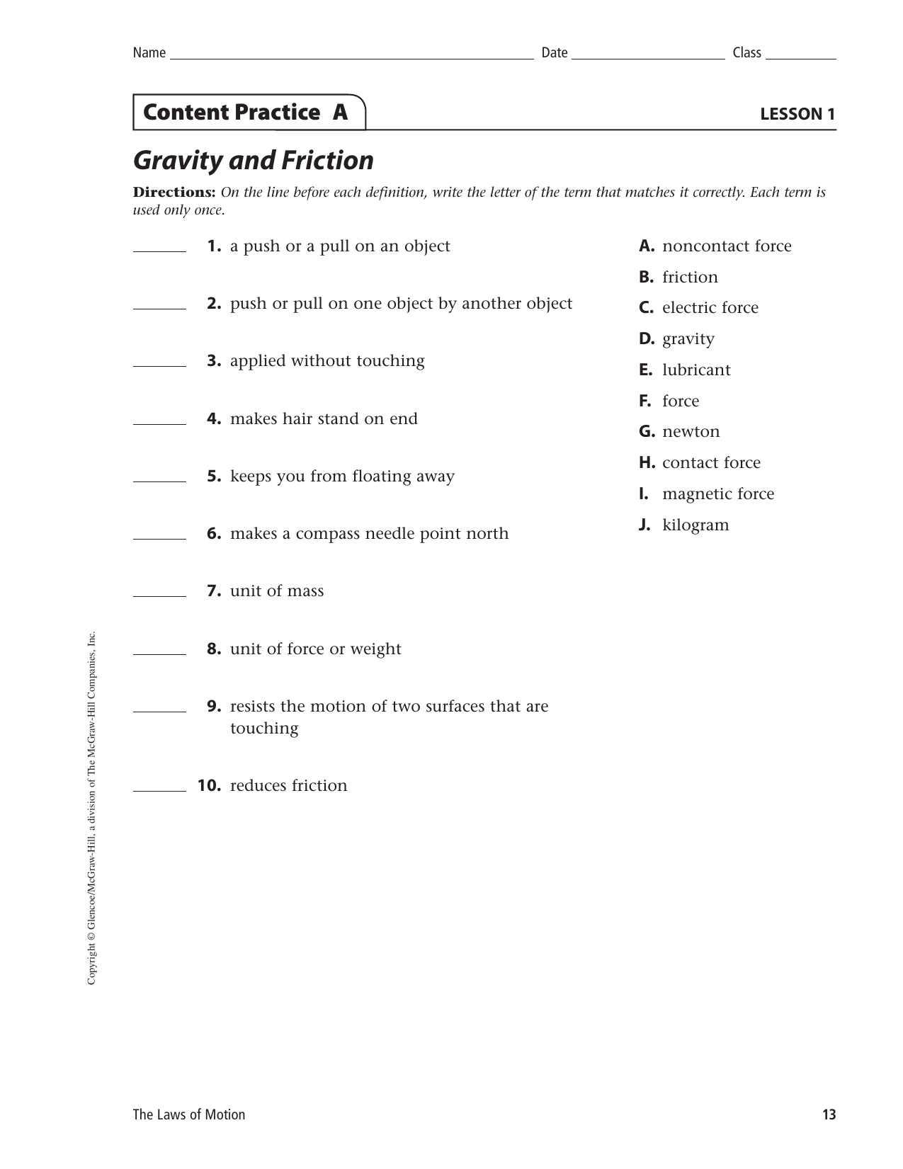 Friction And Gravity Worksheet - Nidecmege Throughout Friction And Gravity Worksheet