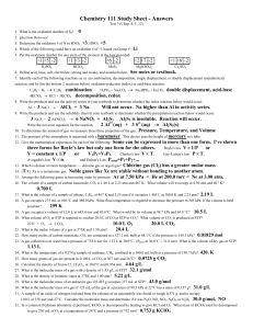 Chemistry 111 Study Sheet - Answers