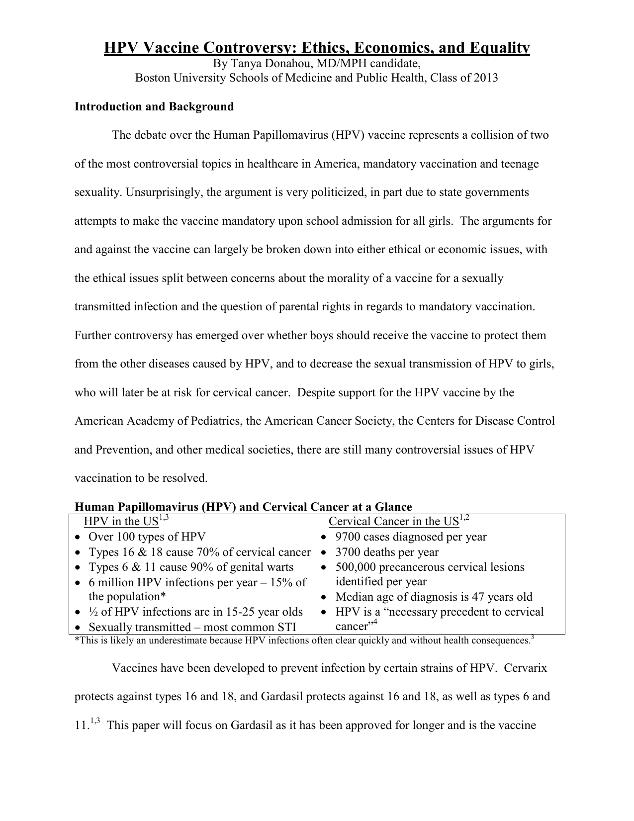 Mandating hpv vaccination what are the arguments