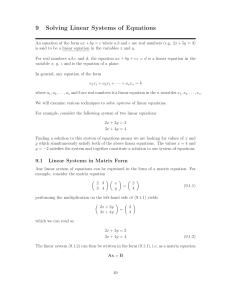 Notes 9: Solving Linear Systems of Equations, Part A