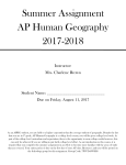 Summer Assignment AP Human Geography 2017-2018