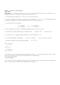 Exam 2 – Answers on Second Page Math 2423 Instructions Give