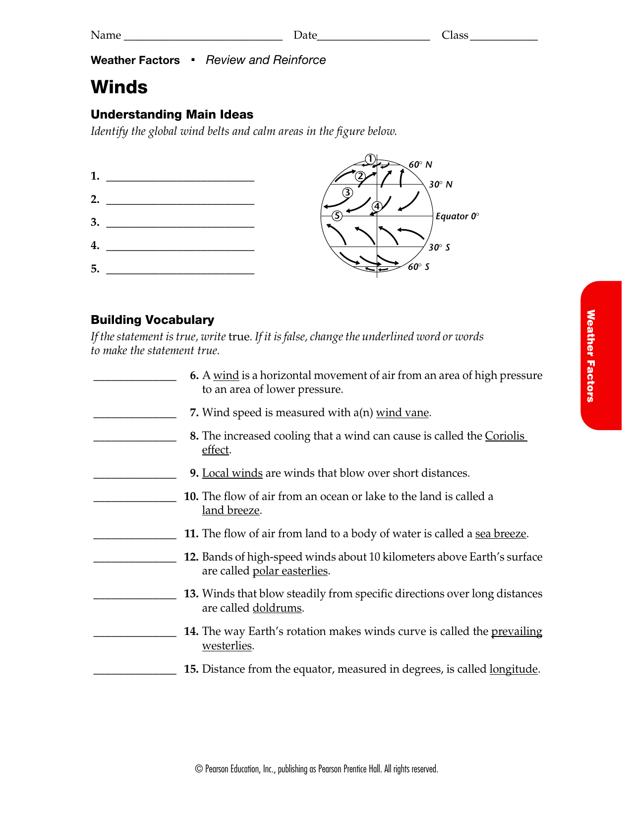 Understanding Main Ideas Identify the global wind belts and calm Throughout Global Wind Patterns Worksheet