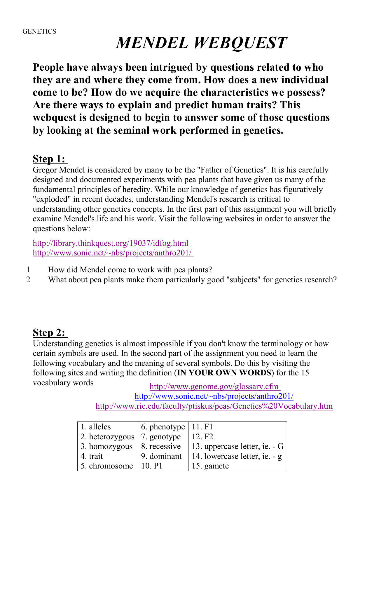 Genetics Webquest Worksheet Answers - Escolagersonalvesgui