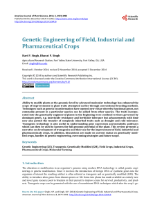 Genetic Engineering of Field, Industrial and Pharmaceutical Crops