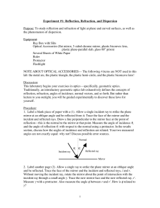 1 Experiment #1: Reflection, Refraction, and Dispersion Purpose: To