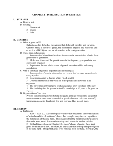 CHAPTER 1 – INTRODUCTION TO GENETICS I. SYLLABUS A