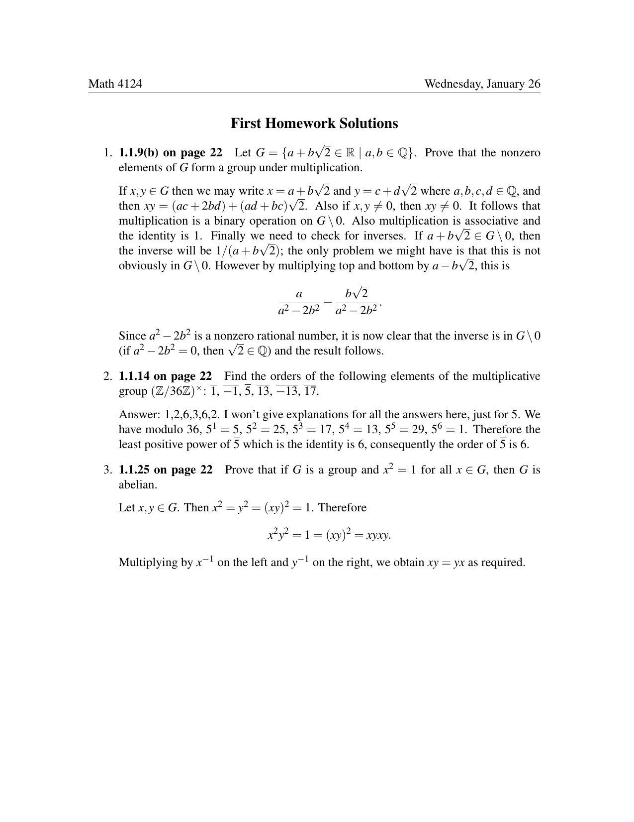 First Homework Solutions