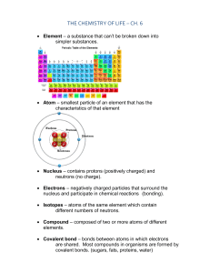 THE CHEMISTRY OF LIFE – CH