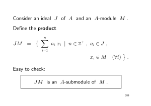 Consider an ideal J of A and an A-module M . Define the product JM