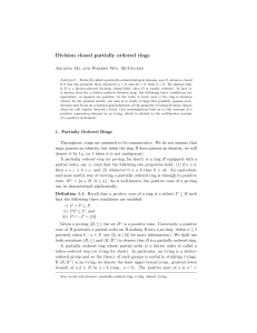 Division closed partially ordered rings