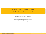 MATH 12002 - CALCULUS I §1.3: Introduction to Limits