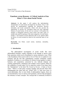 Emotions versus Reasons: A Critical Analysis of Jon Elster`s View