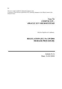 Case No COMP/M.5529 – ORACLE/ SUN MICROSYSTEMS
