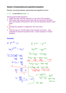 Section 7.5 Exponential and Logarithmic Equations Review