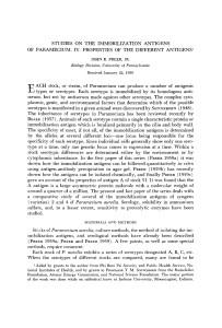 STUDIES ON THE IMMOBILIZATION ANTIGENS OF PARAMECIUM