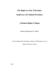 The Right to a Fair Trial under Saudi Law of Criminal