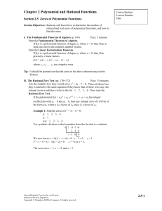 Section 2.5 Zeros of Polynomial Functions