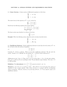 LECTURE 14: LINEAR SYSTEMS AND EQUILIBRIUM SOLUTIONS