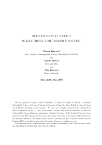 does anonymity matter in electronic limit order markets?1