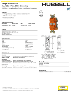 Straight Blade Devices 20A, 125V, 2 Pole, 3 Wire Grounding