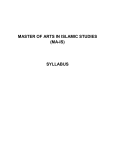 MASTER OF ARTS IN ISLAMIC STUDIES (MA